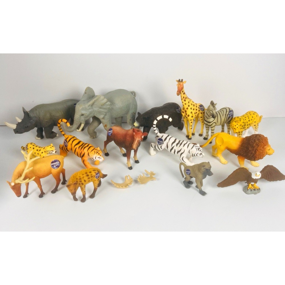Discovery Kids Plastic Wild Animal Figurine Lot Eagle Lion Elephant Rhino Tiger